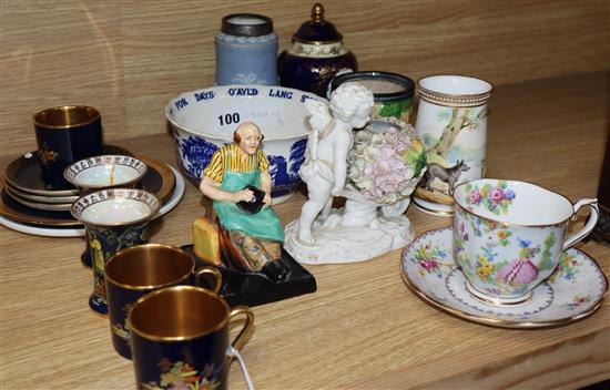 Mixed ceramics including an Aesops Fables vase, a Coalport vase and a Jasper vase etc